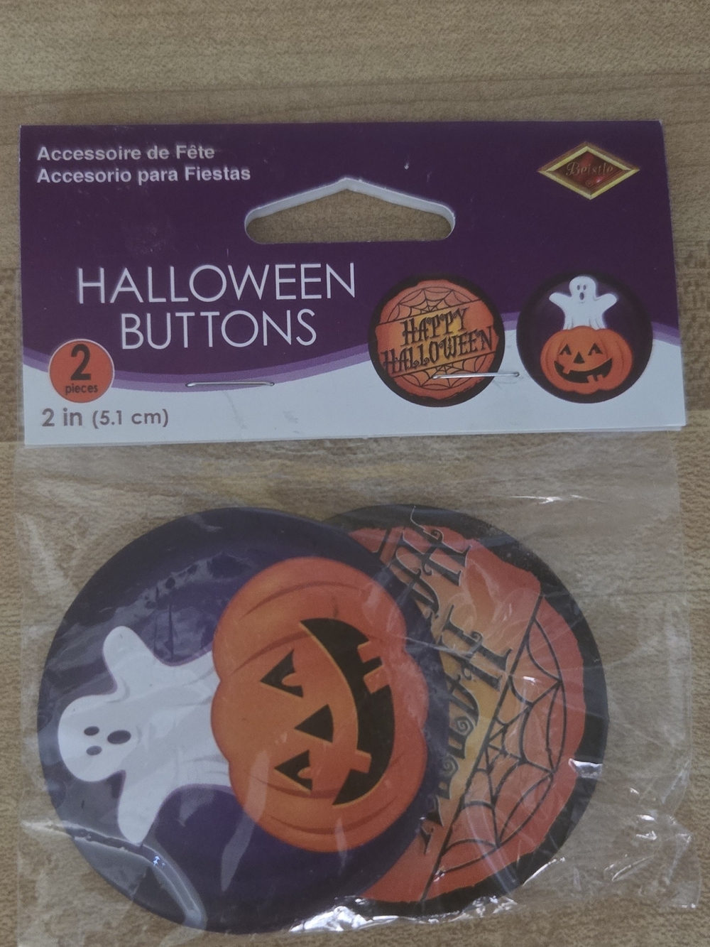 BN Halloween Metal Buttons Pins 1 Inch Pair Set of 2 Spooky October Ghost Spider